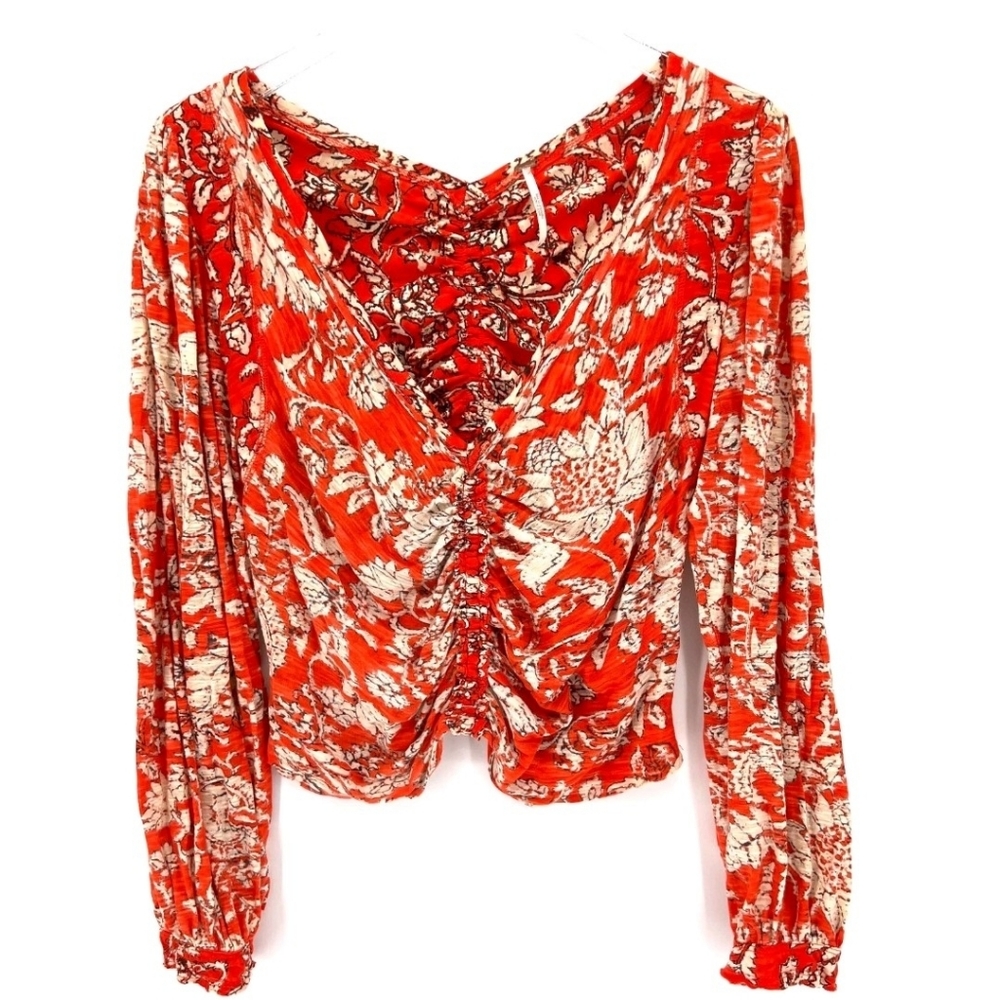 Free People Bohemian Floral Orange and White Women's Top